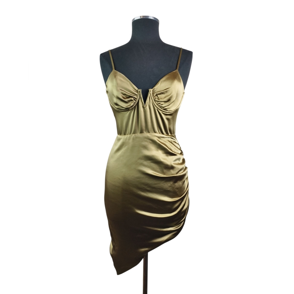 Camila Coelho Lorena Midi Dress Olive Green Satin Night Out Party Womens S
